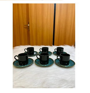 Royal Alfredo Coffee Set, 12 pcs, Porcelain (6 Coffee Cups + 6 Saucers), New Dora – Jada, Dark Olive Green
