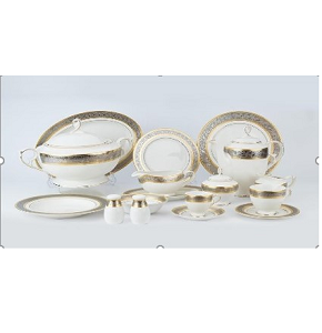 Royal Alfredo Dinner Set, 112 pcs, Porcelain, Off-White and Gold
