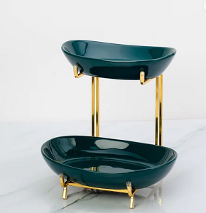 Green JJD562-1 Two-tier Tiger Tray with Gold-plated Metal Holder



