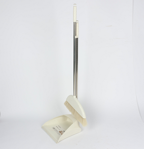 BRoom and dustpan set with long metal handle and soft bristles Beige