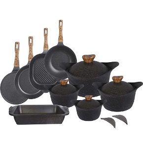 Granite Pot 13 cm Korean Model + 28 cm Pot + Wok + Casserole + Grill + Lid