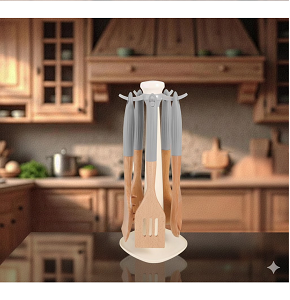 Wooden serving set 6 pieces with heat-resistant stand with comfortable and elegant handles
