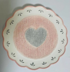 Large round porcelain plate shaped like a colored rose with embossed carving code C11-16


