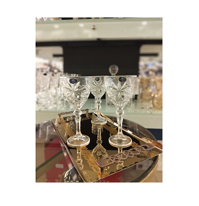 Living Home glass goblet, set of 6 pieces, with an elegant diamond design and tall base
