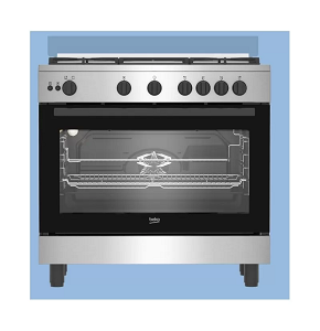 BGGR 11215 GX2 Beko 5-burner gas cooker, full safety features - stainless steel - 2 knobs - 90 cm - 2 cooling and cooking fans - touch screen - cast iron grates