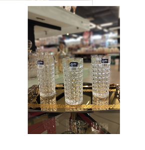 Living Home glass mug, set of 6 pieces, transparent with a multi-faceted design and thick base
