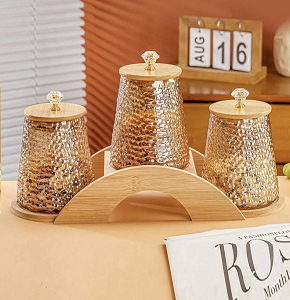 Facet Spice Set 3 Pieces Glass on Wooden Stand EE-35 V2
