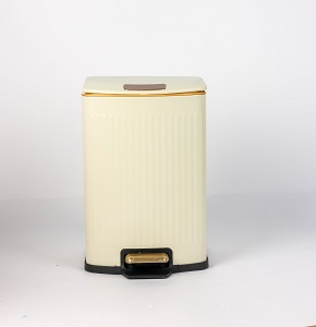 Trash bin 12 liters - ivory white with striped design - hydraulic open
