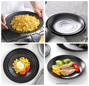 Melamine plate, black, round/ 710644
