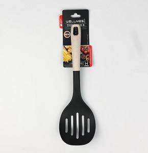 Wellmes Slotted Silicone Ladle with Beige Plastic Handle
