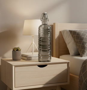 Glass Water Bottle Fumé Round Zigzag with Clip Lid - abdo-209-179 D