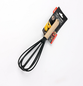 Wellmes Silicone Egg Whisk with Wooden Handle – For Whipping and Mixing Ingredients
