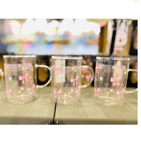 Glass Mug Set 3 Pcs With Bow And Floral Design MG1605-12