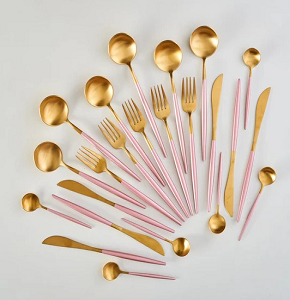 Set of 4 bouillon spoons gold with pink rose handle code C12-11 PINK
