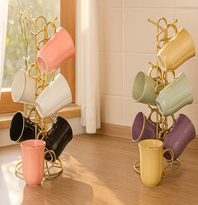 Dream Lotus Coffee Mug Set 6 pcs – Linz Stand, Colored Gold 1058
