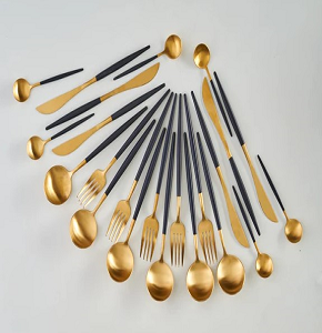 Set of 4 bouillon spoons gold with navy handle code C12-11 BLUE
