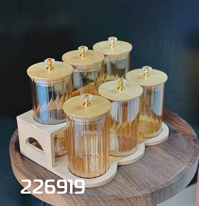 Glass Jar Set 6 pieces with Wooden Crystal Lid EE-27 V2
