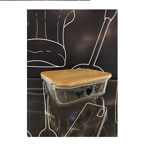 Medium to large rectangular glass refrigerator container with heart-decorated lid 
