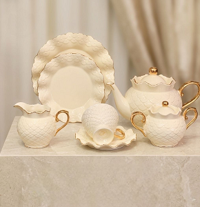 Home Life 24-Piece Tea & Gateau Set Gold Cream HD-001 1006562