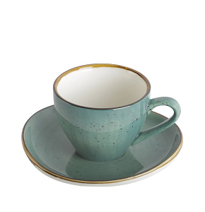 Danny Home porcelain tea cup with saucer 2 pcs olive color artistic intertwined gilded rim CZT04-118

