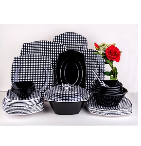 Melamine set 38 pcs square mix black checkered

