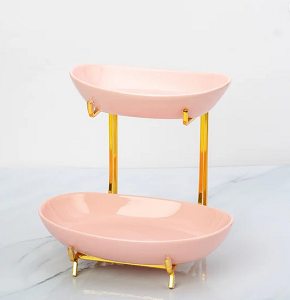 Pink JJD562-3 Two-tier Tiger Tray with Gold-plated Metal Holder


