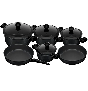 Aboud Diamond Granite 10-Piece Cooking Set (Pots 18/20/24/28 + Baking Tray 26 + Frying Pan 26) Black
