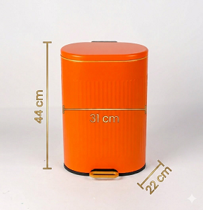 Trash bin 12 liters - round orange with striped design - hydraulic open
