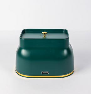 Elegant bread box in dark green with golden touch
