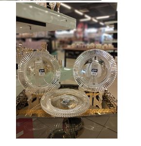 Living Home glass serving plate set, 4 pieces, with an elegant ribbed design – perfect for serving fruits and desserts with a luxurious touch. Transparent, practical, and adds a refined decorative acc