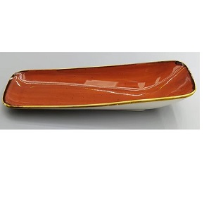 Serving rectangular porcelain plate Danny Home with interlaced honey artistic colors and gilded edges Dimensions 30 × 9.5 × 5 cm CZT03-31

