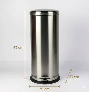 Trash bin 30 liters - round silver - hydraulic open
