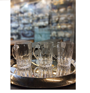 Living Home 6-piece transparent glass mug set with multi-faceted design and handles