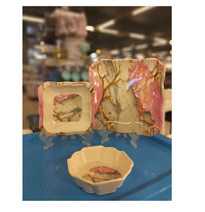 38-Piece Melamine Dinner Set – “Precious Stones” Design – Elegant Natural Patterns with a Refined Artistic Touch 
