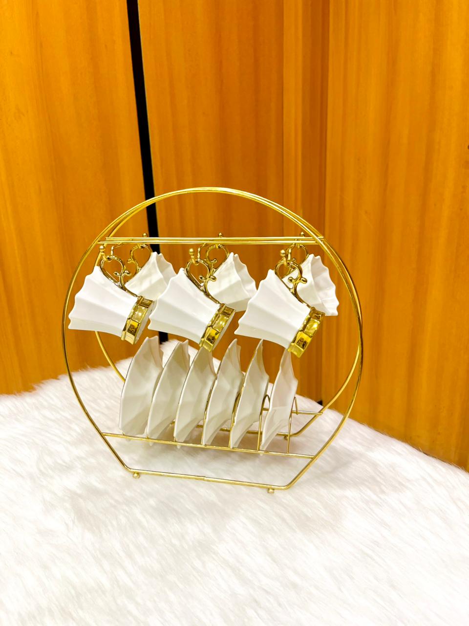 Dream Lotus Coffee Cup Set 12 pcs – Dream Lotus on Crown Colors Gold Stand 3037
