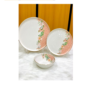 Porcelain Dinner Set 24 Pieces - Glory - Rose Flower Model with Elegant Pink Pattern
