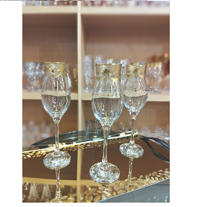 AL SAQR Glass Set, 6 Pieces Leaf Pattern, Gold - 9066-3