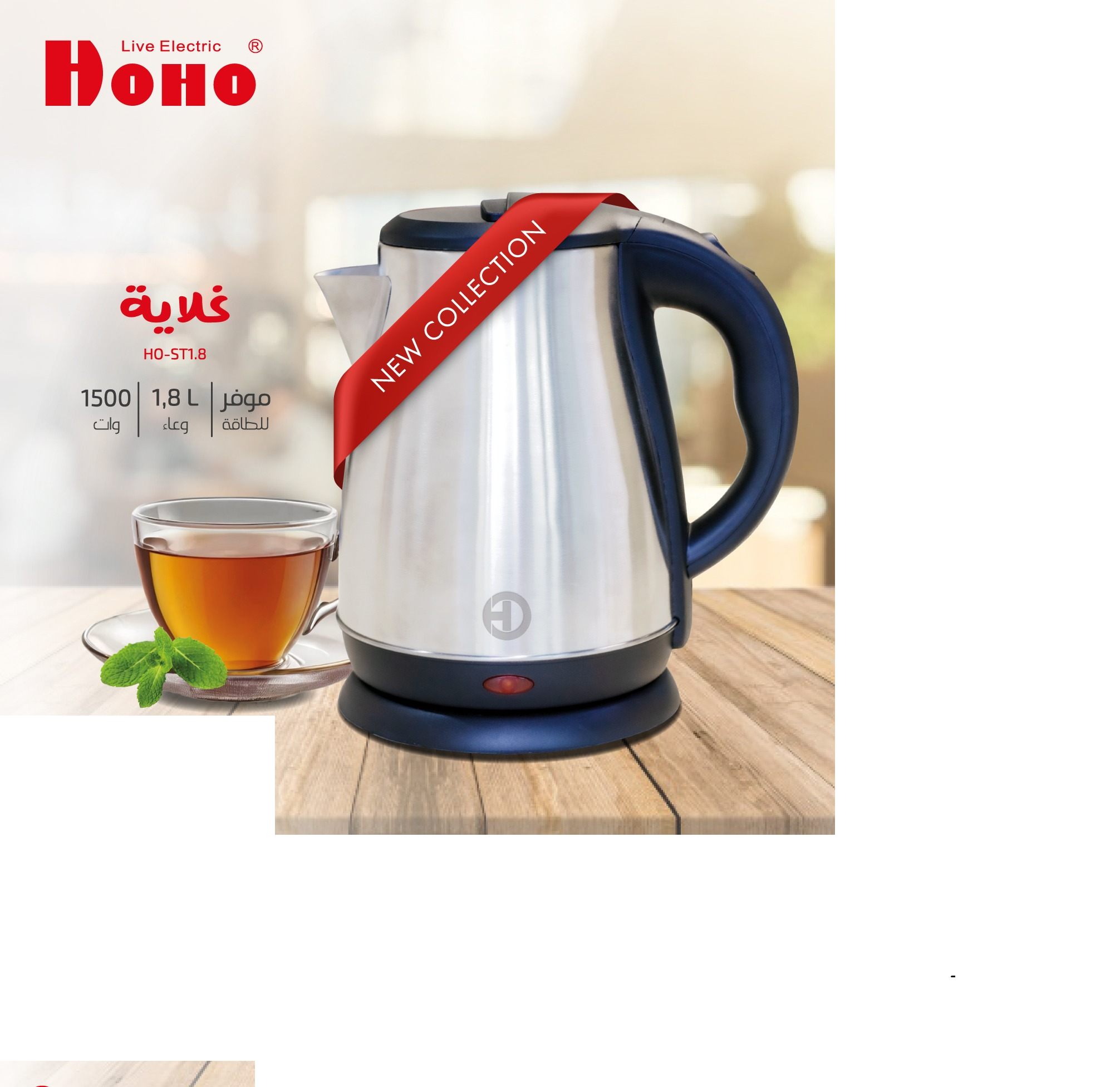 HOHO Kettle 1.8L, 1500 Watt Stainless HO-ST1.8