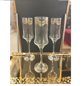 Al-Saqr Glass Set, 6Pcs, Tall with Gold Floral Design-778-6