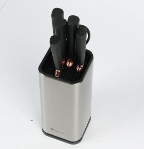  Knife Set 6-Piece with Stand: 7-inch Kitchen Knife, 8-inch Chef Knife, 8-inch Bread Knife, 5-inch Utility Knife, Kitchen Scissors, and Peeler.