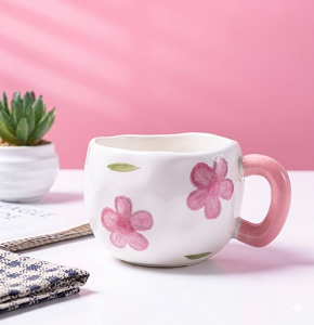 Porcelain Mug with Floral Design, Pink & White - MG5319-3