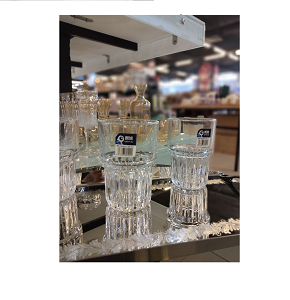 Living Home 6-piece transparent glass cup set with vertically multi-faceted design and thick base 


