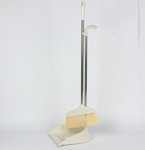 BRoom and dustpan set with long metal handle and soft bristles Beige