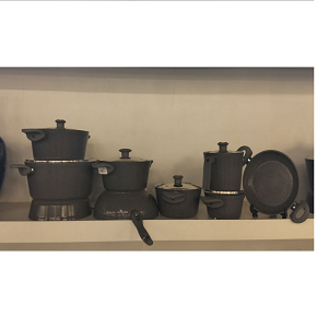 15 piece round gray set (pots 16-18-22 + 26 cm tray + 28 cm wok + 16 cm lid + 24-22-30 dish)

