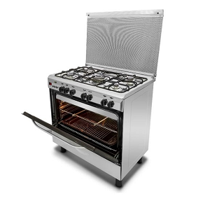 Kiriazi 5-burner cooker, 90×60 cm, full safety, digital display, auto ignition, cast iron pan supports, model 9604/1F.