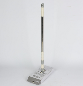 MOP WITH Flat surface with rectangular head and flexible base, equipped with an adjustable metal handle, white and gray