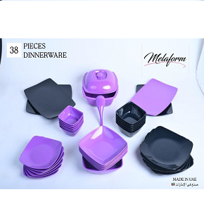 Melamine Dinner Set "Melaform" – 38 Pieces (Includes: 6 Large Plates – 6 Deep Plates – 6 Dessert Plates – 6 Small Bowls – 6 Large Bowls – 4 Serving Pieces – Lidded Salad Bowl – Large Bowl – Spoon) Col