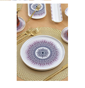 Porcelain Dinner Set 24 Pieces - Glory - Violet Design Model with Gradient Decorative Pattern in Purple and White
