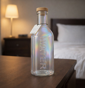 Glass Water Bottle Plain Glossy White with Cork Lid-abdo-210-29 J