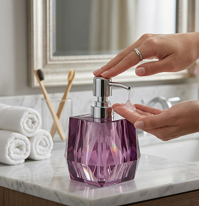 Soap Dispenser Luxury Cut 200ml Purple With Silver Pump 6825P